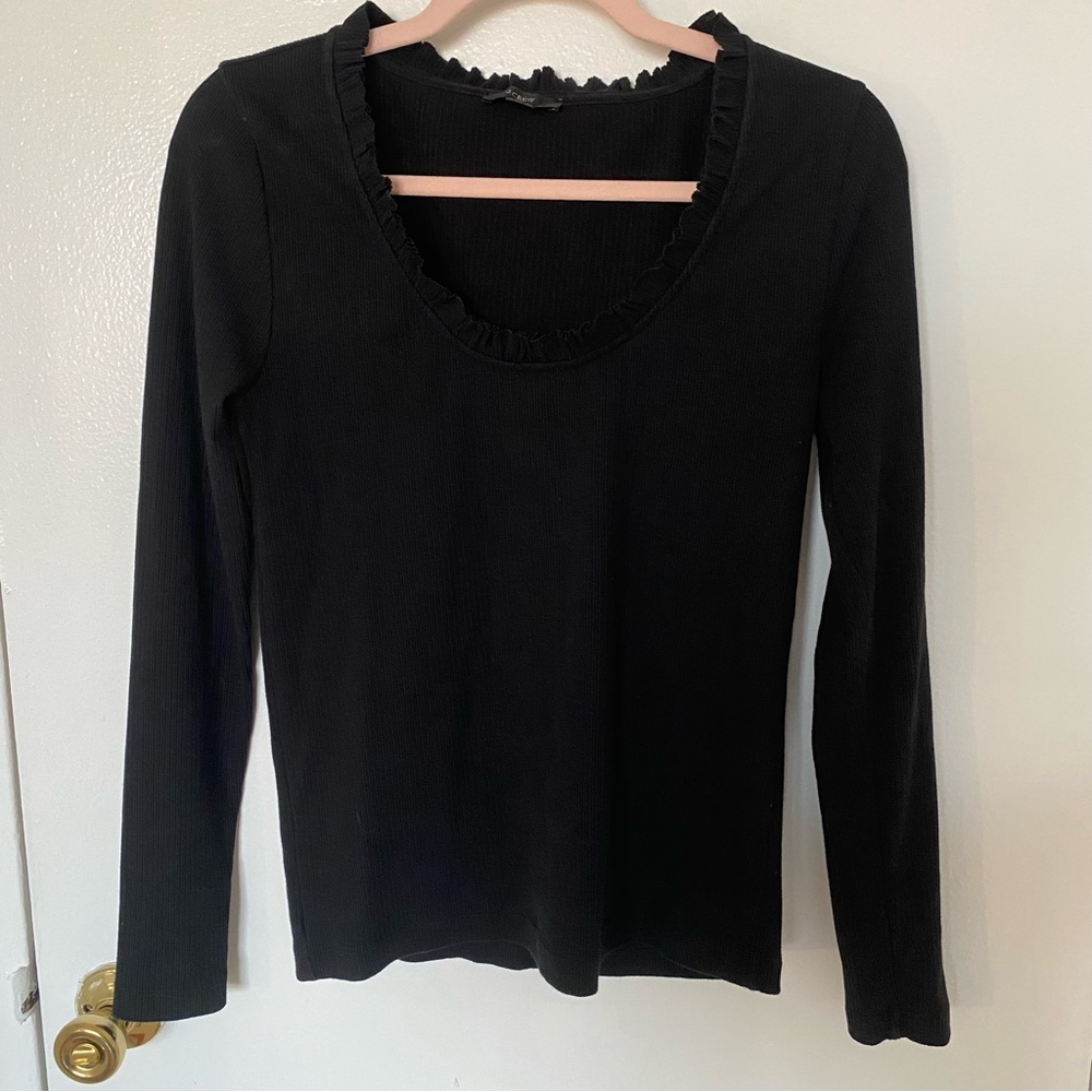 J. Crew Black Ruffled Blouse